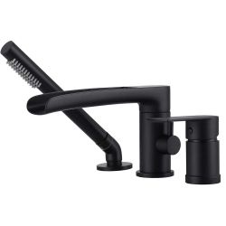 Single-Handle Deck-Mount Roman Tub Faucet with Hand Shower in Matte Black