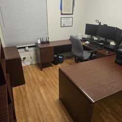 Office Desk, 2 Standing Shelves, 4 Drawer File Cabinet