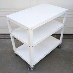 CB2 Go Cart 3-tier white metal rolling storage rack sturdy utility shelf with 2 locking wheels