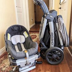 Chicco stroller, car seat and base