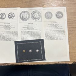 Vintage 1982 Franklin Mint US Miniature Antique - Five Dollars, One Dollar, Half Dollar 