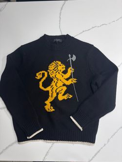 rag & bone Men’s Black Wool Crewneck Lion Graphic Knit Pullover Sweater