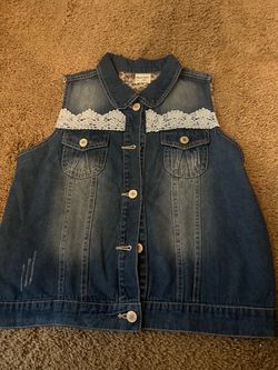 Kids Denim Vest with Lace Trim