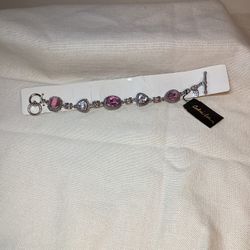 New Vintage Cookie Lee Pink Crystal And Tiger’s Eye Toggle Bracelet 
