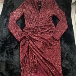Red Sequin Longsleeve Midi Dress
