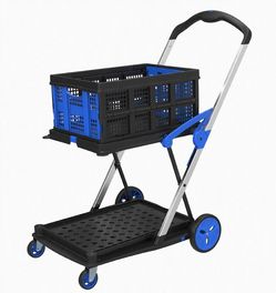 Folding Flat-Bed Cart with Storage Crate 2-Tier Dolly