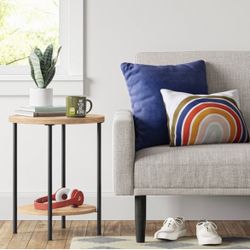 Rustic Round Wood and Metal Side End Accent Table