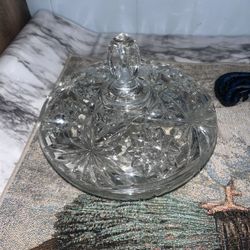 vintage Anchor Hocking Prescut clear glass candy dish with a lid.  