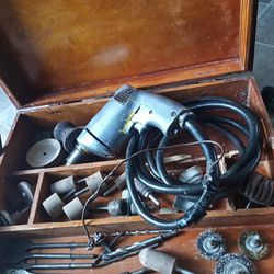 1920s Industrial Duty Drill / RUNS FAST AND STRONG/With Accessories In antique Wood Box So