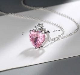 Pink Heart Sterling Silver Necklace