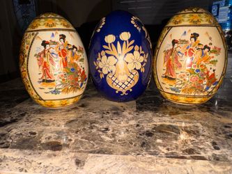 Decorative Asian Style Egg Figurines Set of 3