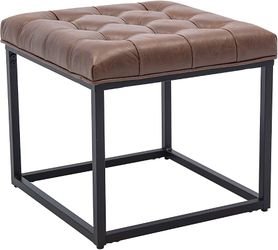 NEW WOVENBRYD Modern Square Button Tufted Ottoman Footstool with Metal Base, 18-Inch by 18-Inch
