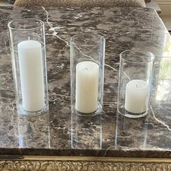 23 Sets Of 3 Pillar Candle Holders And Candles