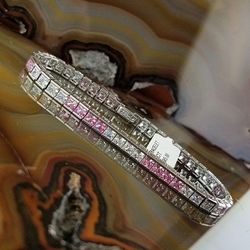 New CRISLU Sterling Silver Pink Topaz & Clear Tennis Bracelet