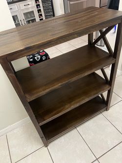 Dark Brown Wood Bookshelf with X-Frame Sides