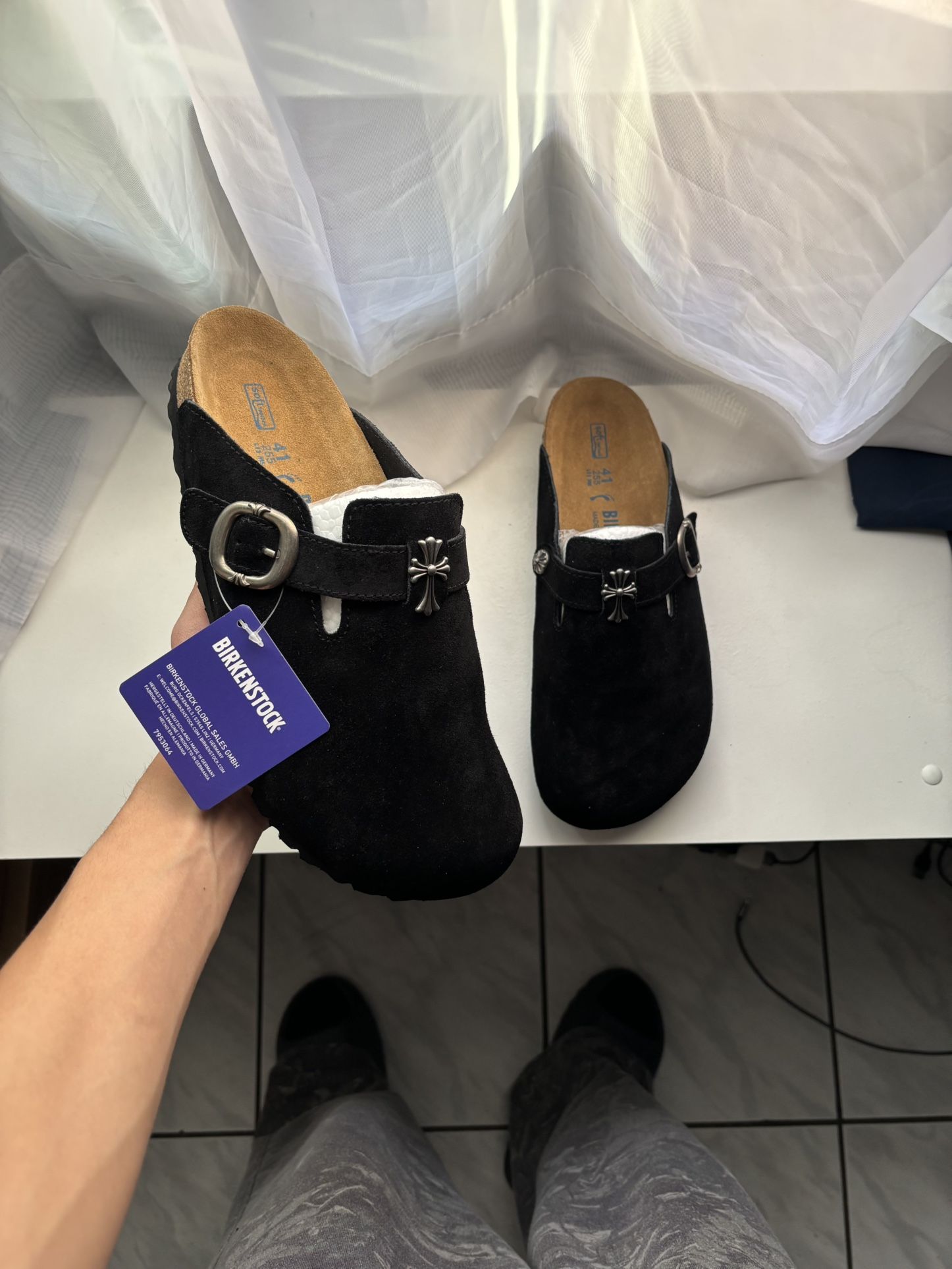 Black Chrome Heart Birkenstocks