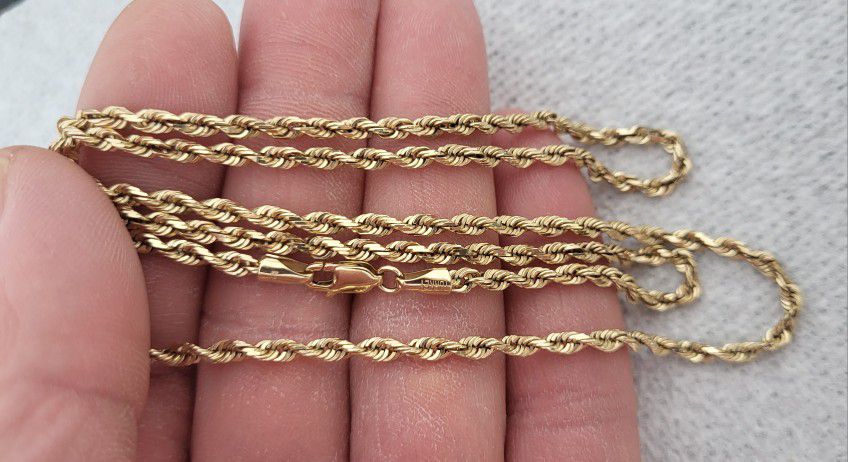14k Solid Gold Classic Rope Chain Necklace 
