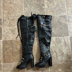 Black High Heeled Thigh High Boots Size 7