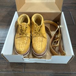 Original Buttery Ostrich Casual Shoes With Belt 