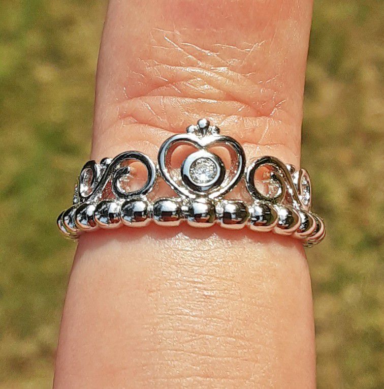 Silver Princess Tiara Crown Ring Size 8