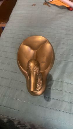 vintage solid brass duck valet tray,