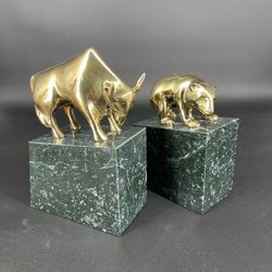 Vintage Bull and Bear Bookends - The Pair
