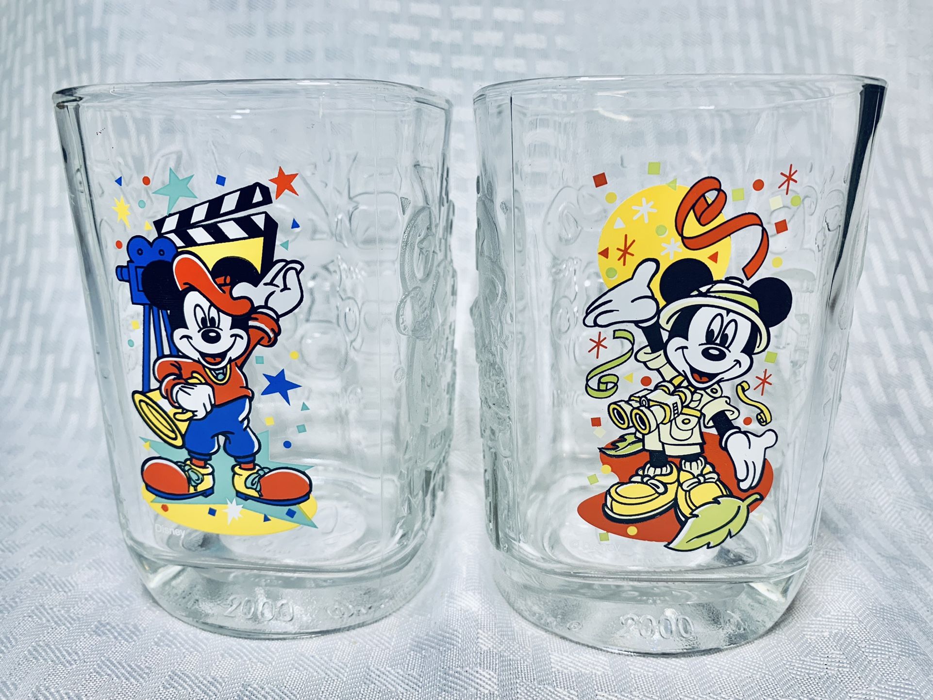 Vintage 2000 Walt Disney World Embossed Glass Cups