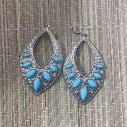 vintage blue Stone & Silver Color screw on Earrings 1950s style costume jewelry