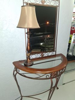 Console entrance table with lamp and mirror $80