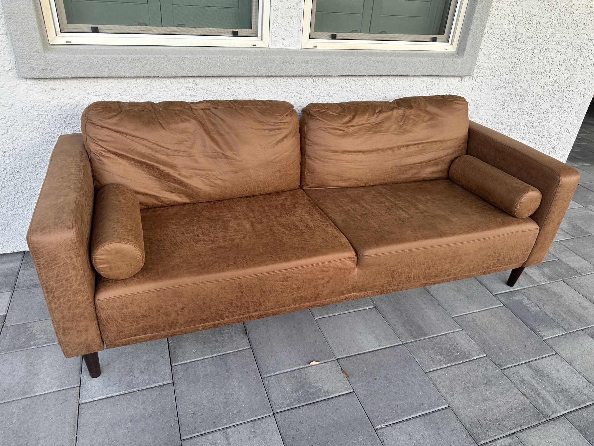 Brown Faux Leather Couch