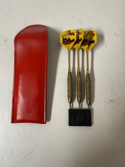 Vtg Made In England Tournament Steel Tip 19 Gram Set Of 3 Dates With Flights Soft Case