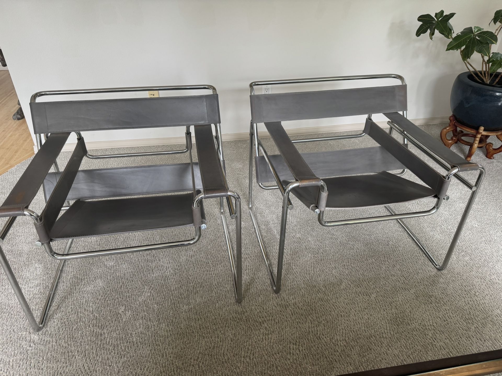 Wassily Leather And Chrome Chairs