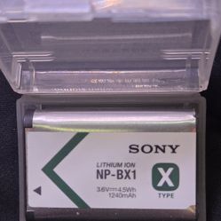 Sony NP-BX1 Rechargeable Lithium-Ion Battery. 
Capacity: 3.6V / 4.5Wh (1240mAh).