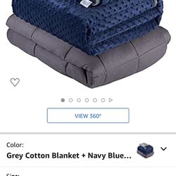 Quility Premium Cotton 86 by 92 in for Full Size Bed 20 lbs Adult Weighted Blanket Grey with Removable Duvet Cover Navy Blue