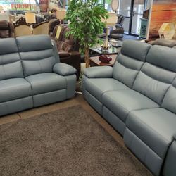 PWR RECLINING SOFA AND LOVESEAT PURE LEATHER 