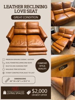 Premium Genuine Leather Dual Power Reclining Love Seat, Great Condition
