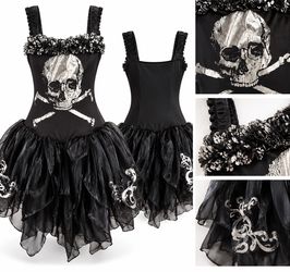Title: Girls Custom Gothic Skull Dress – Size M (8–10)