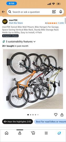 Brand New monTEK 4-Pack Wall-Mounted Bike Rack – Swivel Garage Storage