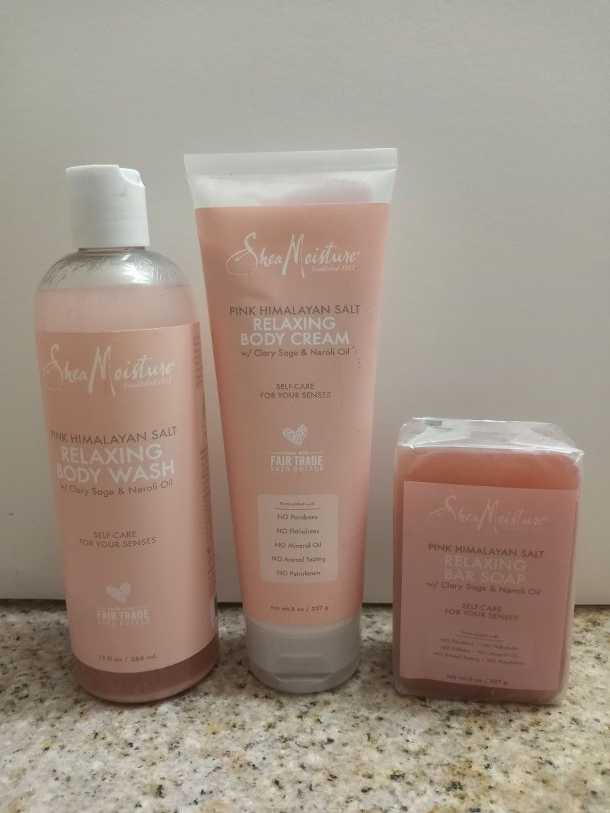 SHEA MOISTURE PINK HIMALAYAN SALT RELAXING BODY WASH, BODY CREAM, & BAR SOAP THREE ITEM SET