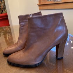 Calvin Klein Tan Zip Boots, Leather Wrapped Heels- Size 10