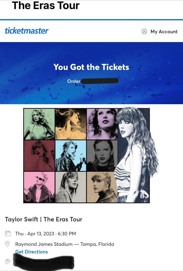 Taylor Swift | The Eras Tour  I Remember It Too Well Package Thursday Apr 13, 2023, Tampa