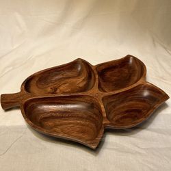 Leilani’s MCM Vintage Wood Monkey Pod Serving Tray Serving Tray Divided Dish Bowl Leaf