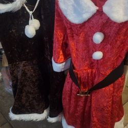 Child elf dresses red w/white pull-up hose or brown w/hoodie and mermaid warm  sleeping bag