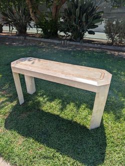 1980 Maitland-Smith Tessellated Stone Console Table with brass inlay accent