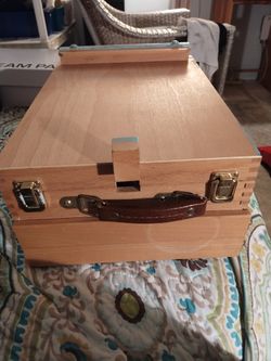 Art Supply Three Draw Solid Wood Carrying Case For Paints And Brushes 