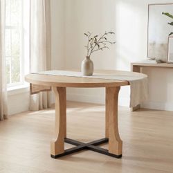 48inch Round Wood Dining Table with Metal Base
