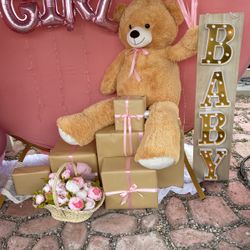 Baby Girl Sign Flower Basket 5 Ft Bear And Led Baby Sign
