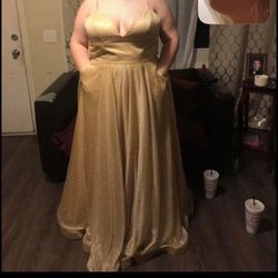 Glittery Gold Floor Length Prom Dress 