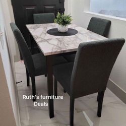 Small 5-pc Dining Table Set Grey Wool Fabric Upholstered Chairs 