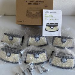 6Pack Solar Motion Sensor Lights 120 LEDs with Lights Reflector,270° Wide Angle, IP65 Waterproof, Step Lights for Front Door, Yard, Garage, Deck Small